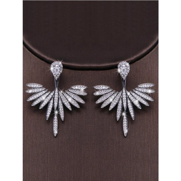 silver toned metal Cubic Zirconia Decor Earrings - Picture 6 of 7